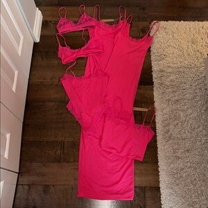SKIMS FITS EVERYBODY LACE DRESSES, BRALETTES, BODYSUIT, CAMI NEON ROSE XS/SMALL